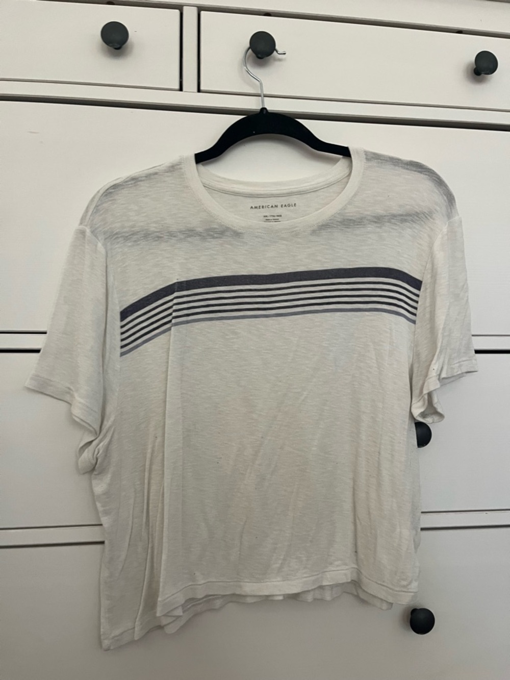 American Eagle Outfitters White Tee with Navy Stripe Detail